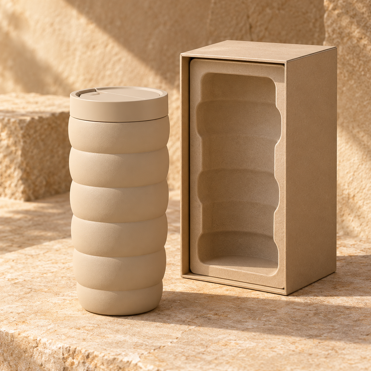 Sandstone Stack Tumbler with Rounded Horizontal Bands