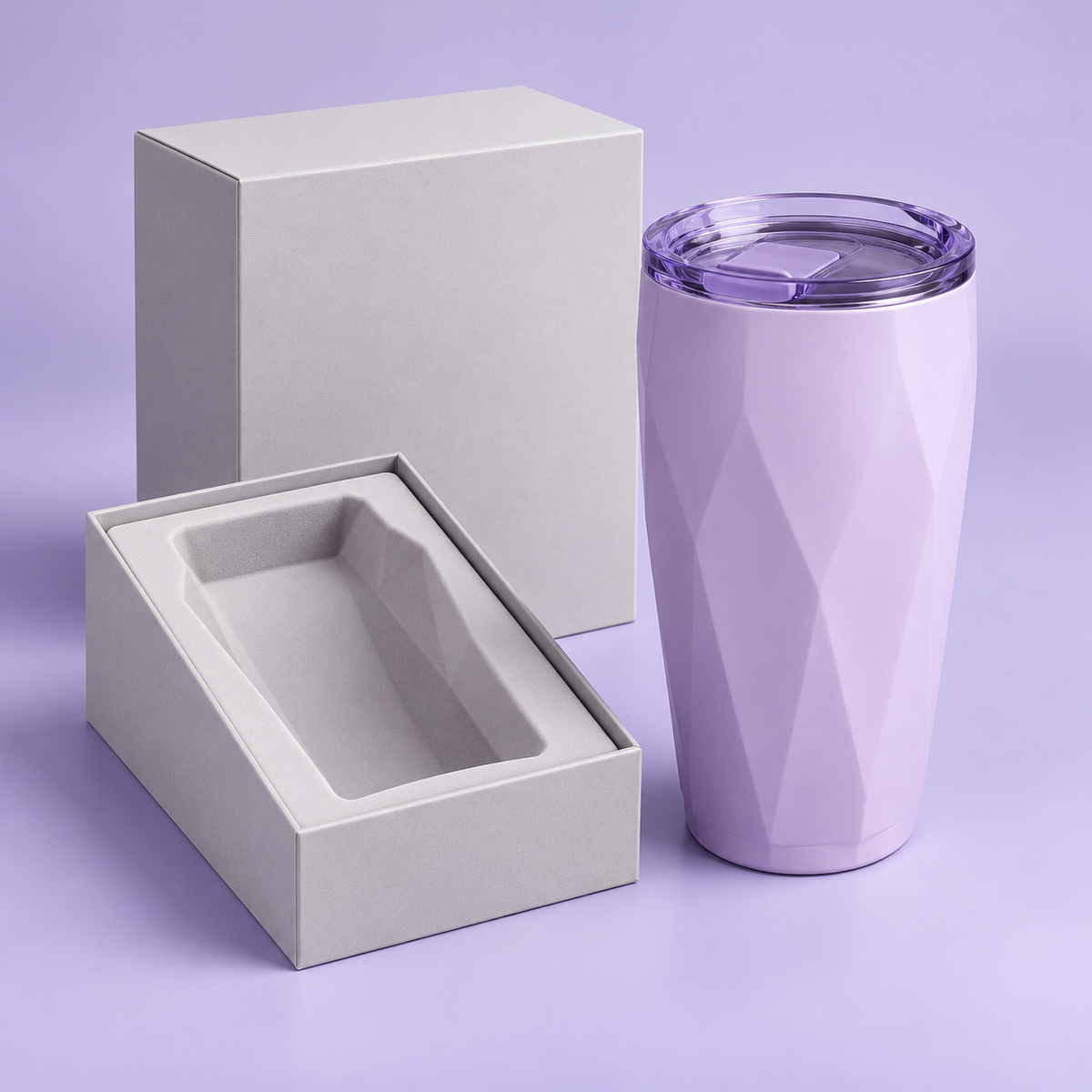 Lilac Faceted Tumbler with Translucent Lid