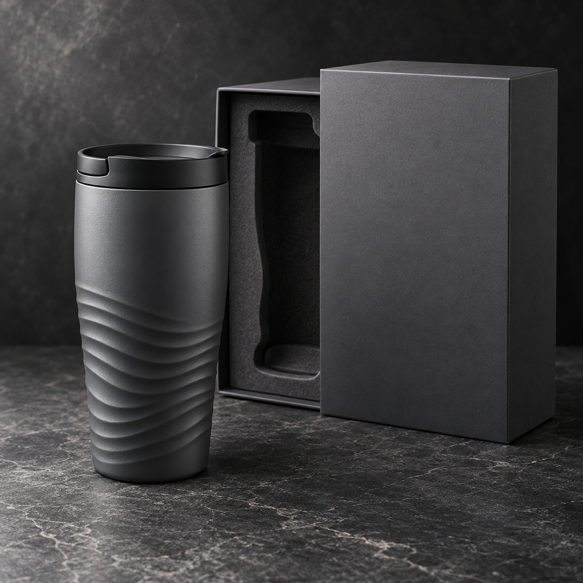 Charcoal Ripple Tumbler with Sculpted Wave Ribs