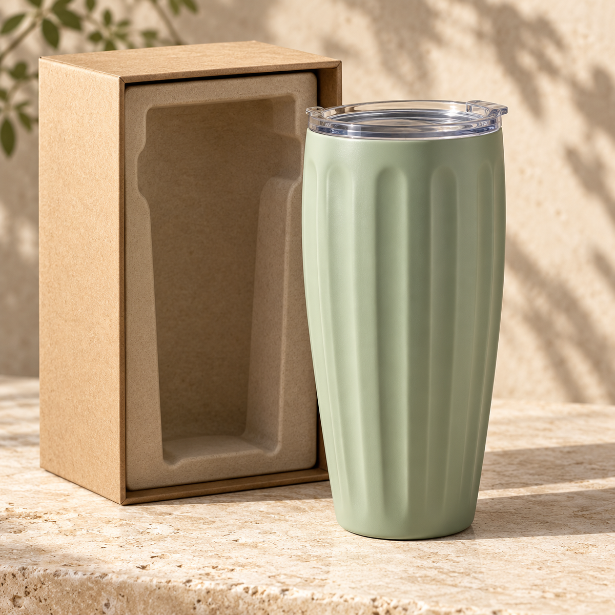 Sage Ridge Fluted Tumbler with Clear Lid