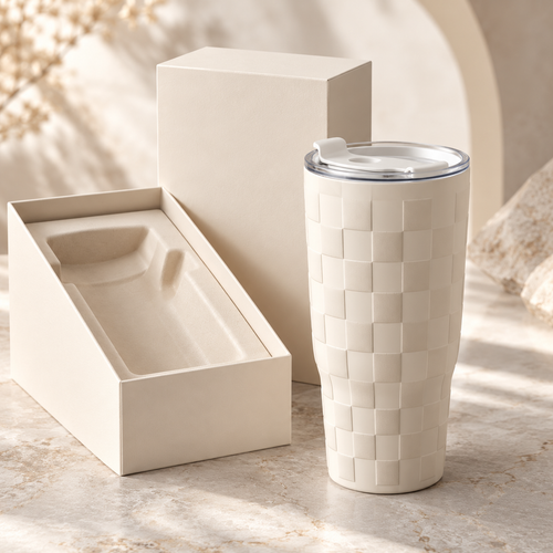 Ivory Checker Tumbler with Subtle Raised Grid
