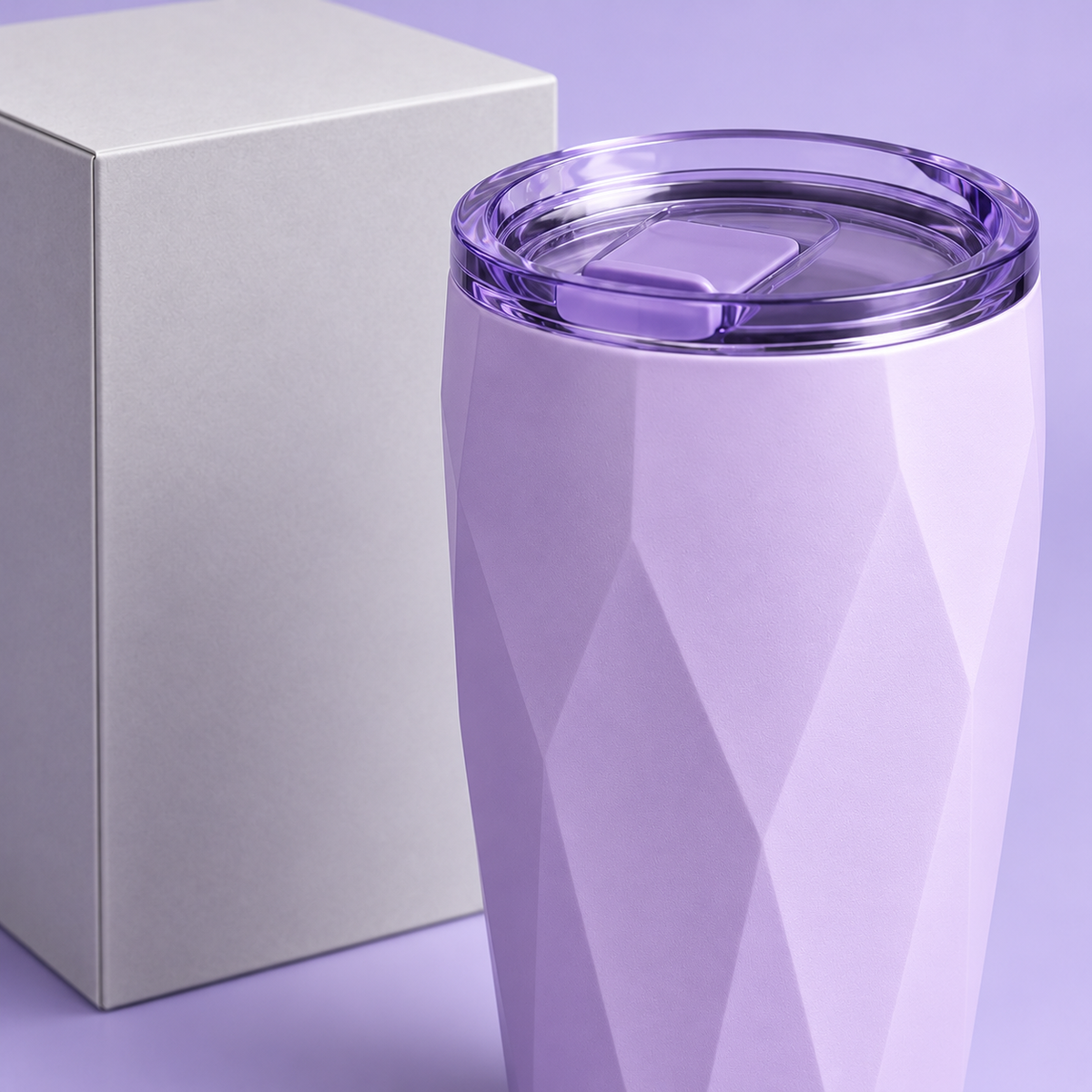 Lilac Faceted Tumbler with Translucent Lid