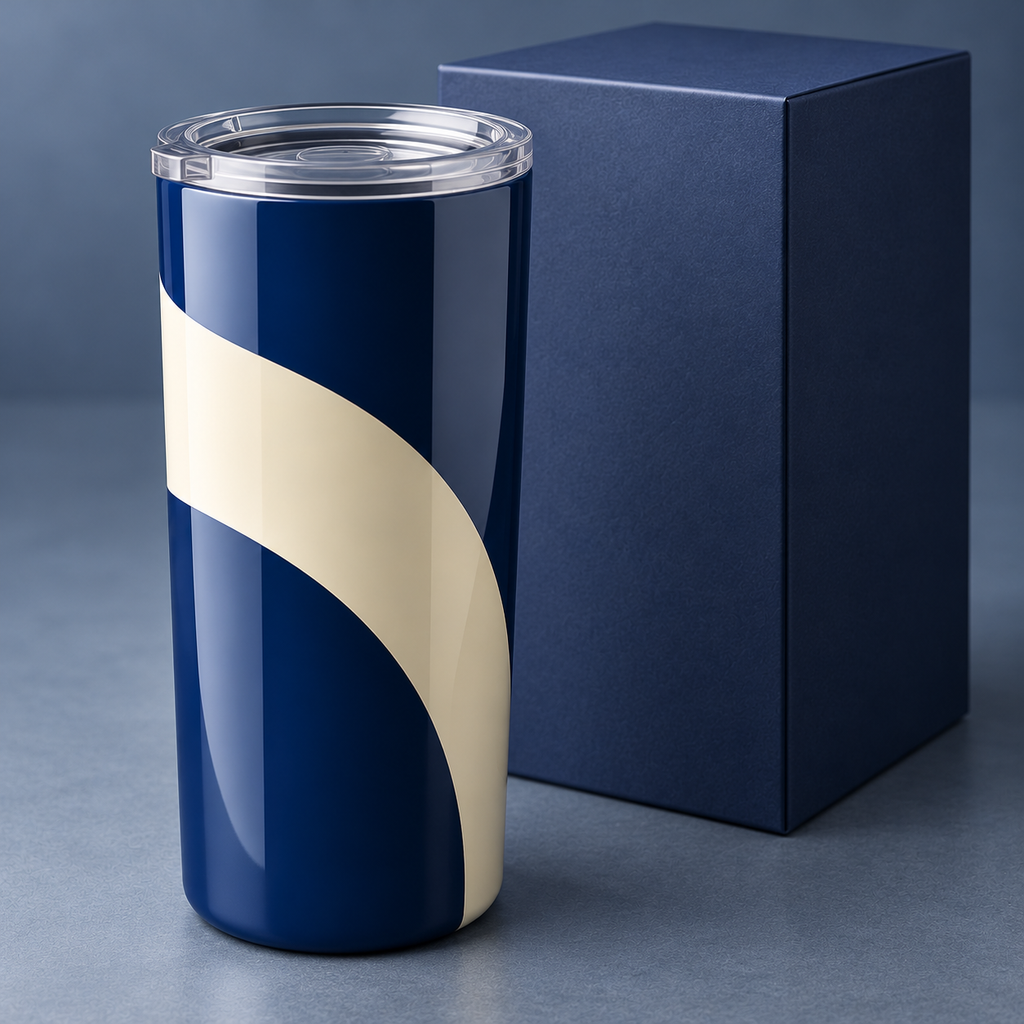 Cobalt Arc Tumbler with Cream Geometric Sweep