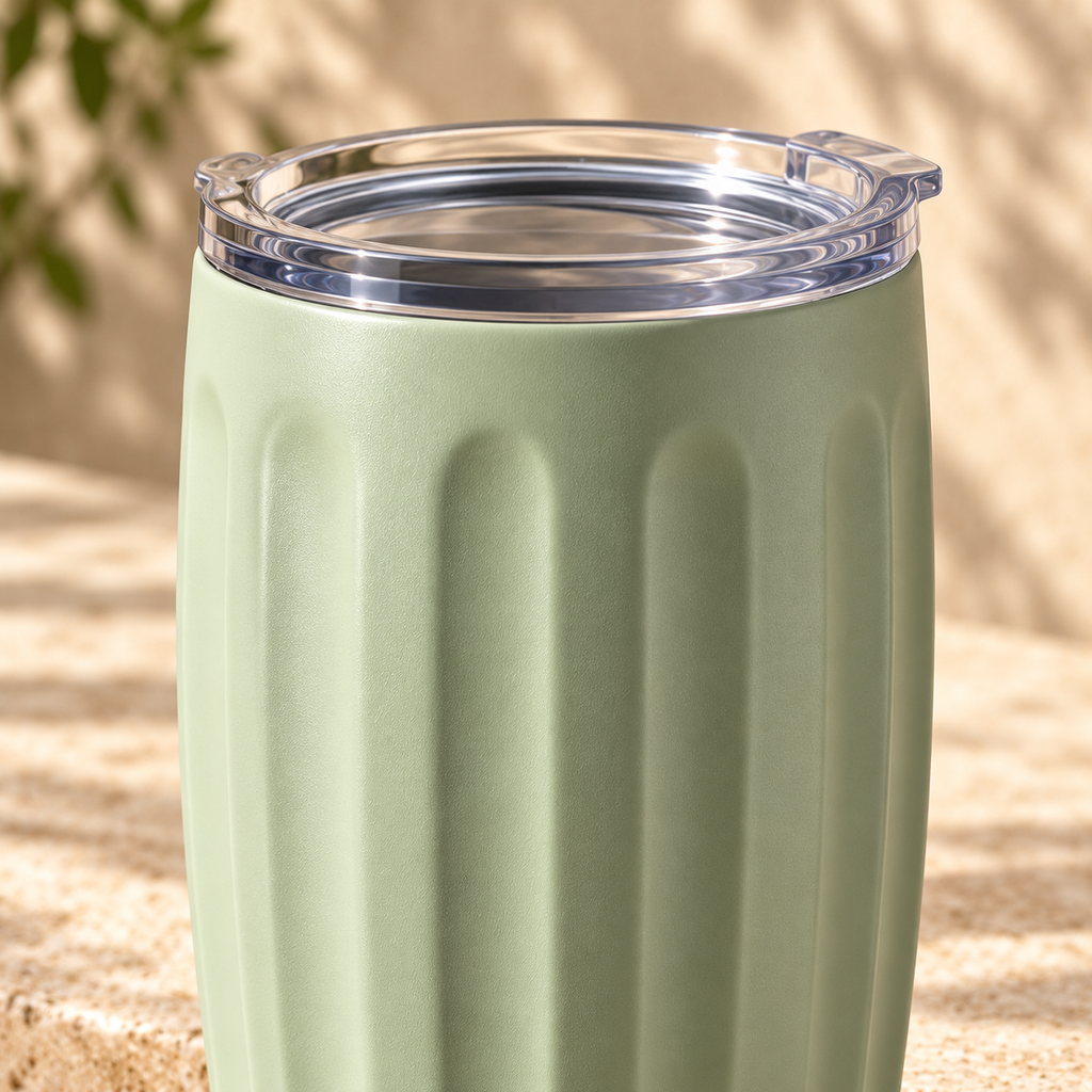 Sage Ridge Fluted Tumbler with Clear Lid