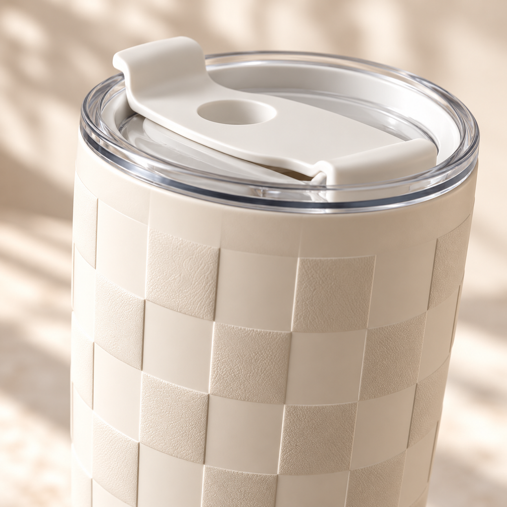 Ivory Checker Tumbler with Subtle Raised Grid