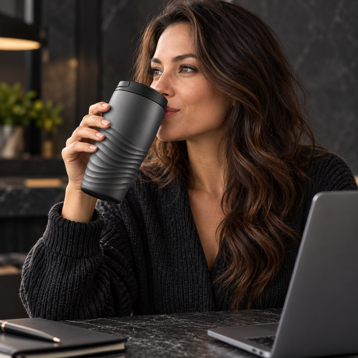 Charcoal Ripple Tumbler with Sculpted Wave Ribs