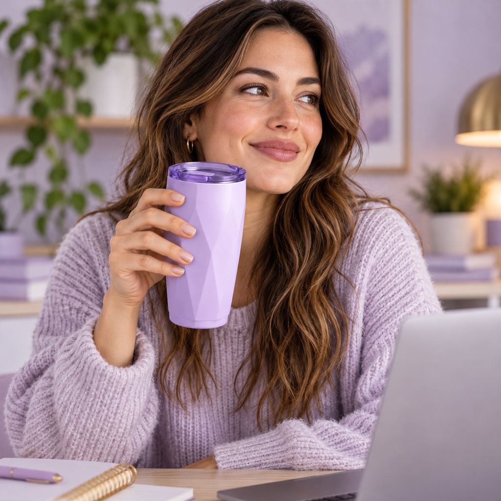 Lilac Faceted Tumbler with Translucent Lid